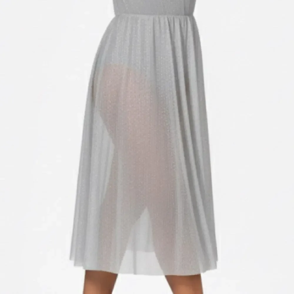 Double Platinum Silver Glitter sheer Mesh Long Sleeve Lyrical Dance Dress NWT